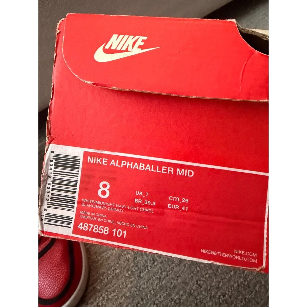 Nike Alphaballer Mid Red Black Leather High Top Sneakers‎ Men US 8 EUR 41 - Picture 8 of 8